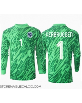 Paesi Bassi Bart Verbruggen #1 Portiere Maglia Gara Casa Repliche Europei 2024 Maniche Lunghe